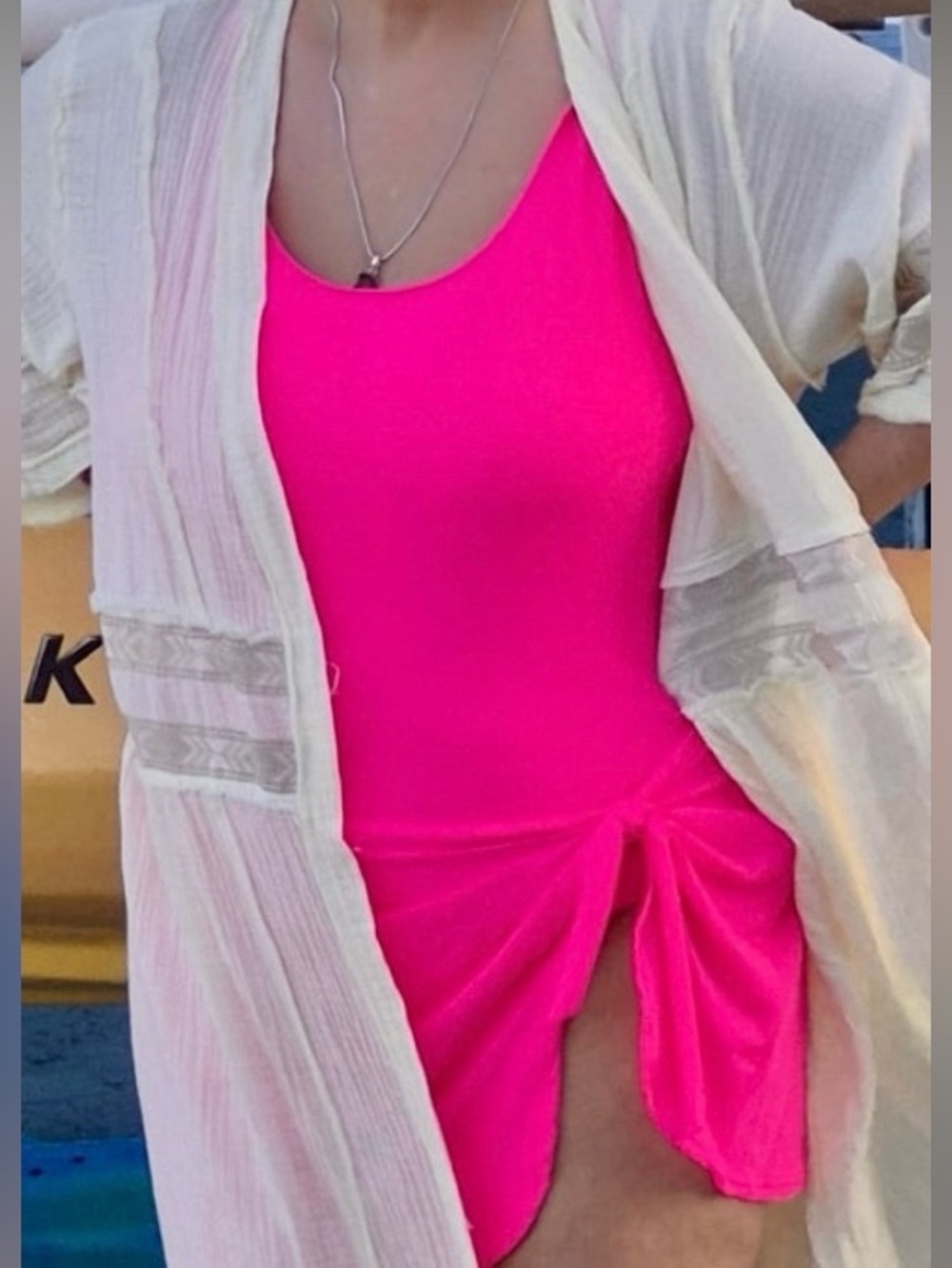 Hot Pink One Piece Swimsuit With cute skirt Boho Beach Vacation Size XL